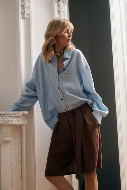 Chemise en lin Delgado bleu clair