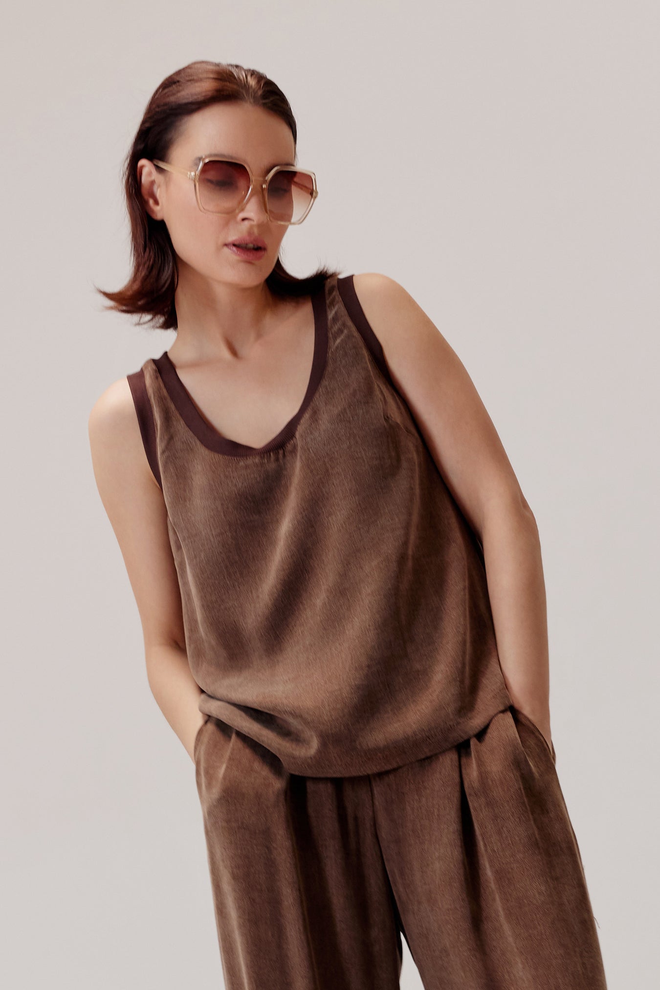 Top Figro en viscose et lyocell, marron