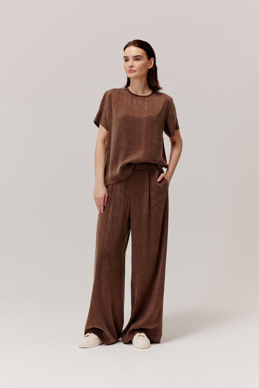 Figro brown viscose and lyocell trousers