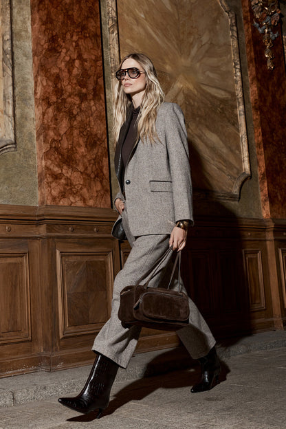Pantalon en tweed et soie Oxford