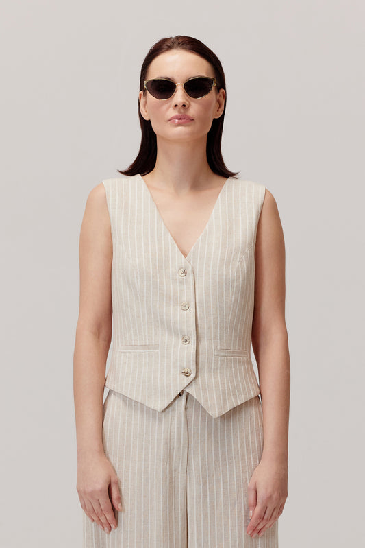 Gilet Sigma beige en viscose et lin