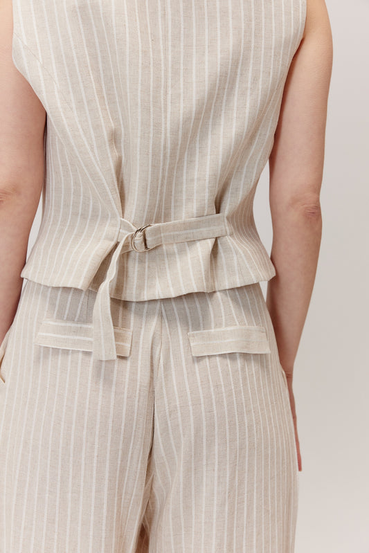 Gilet Sigma beige en viscose et lin