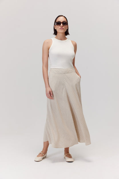 Jupe Sigma beige en viscose et lin