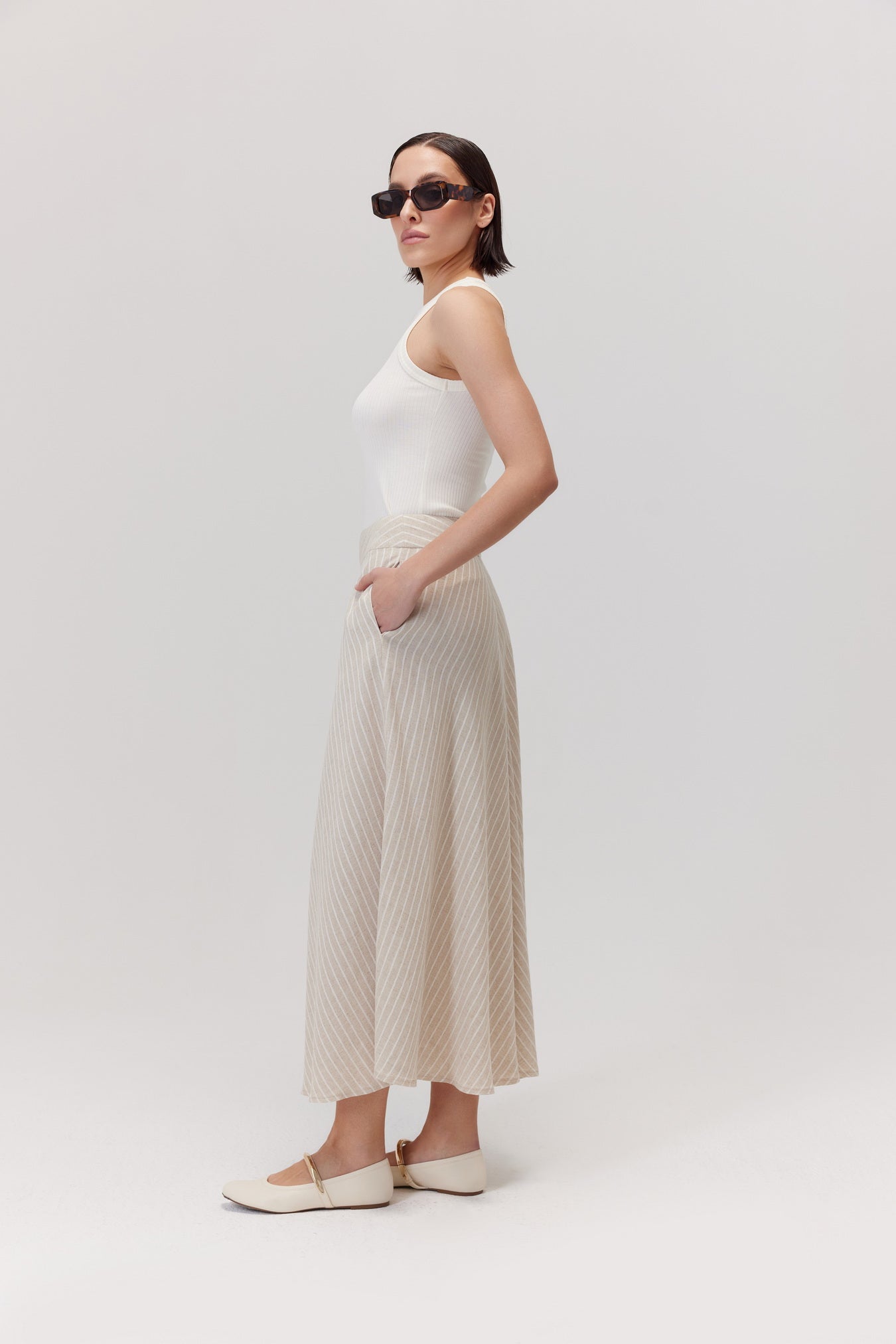 Jupe Sigma beige en viscose et lin