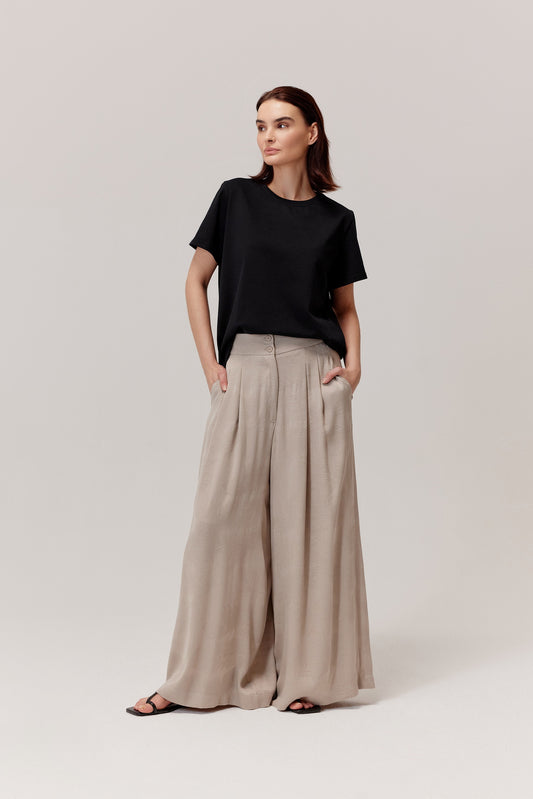 Flam beige viscose and lyocell trousers