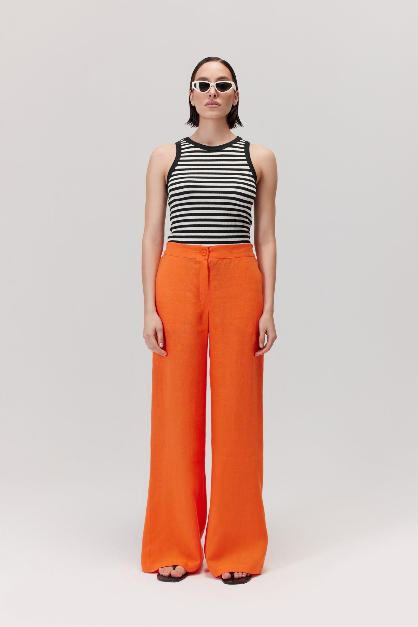 Pantalon en lin orange Lugo
