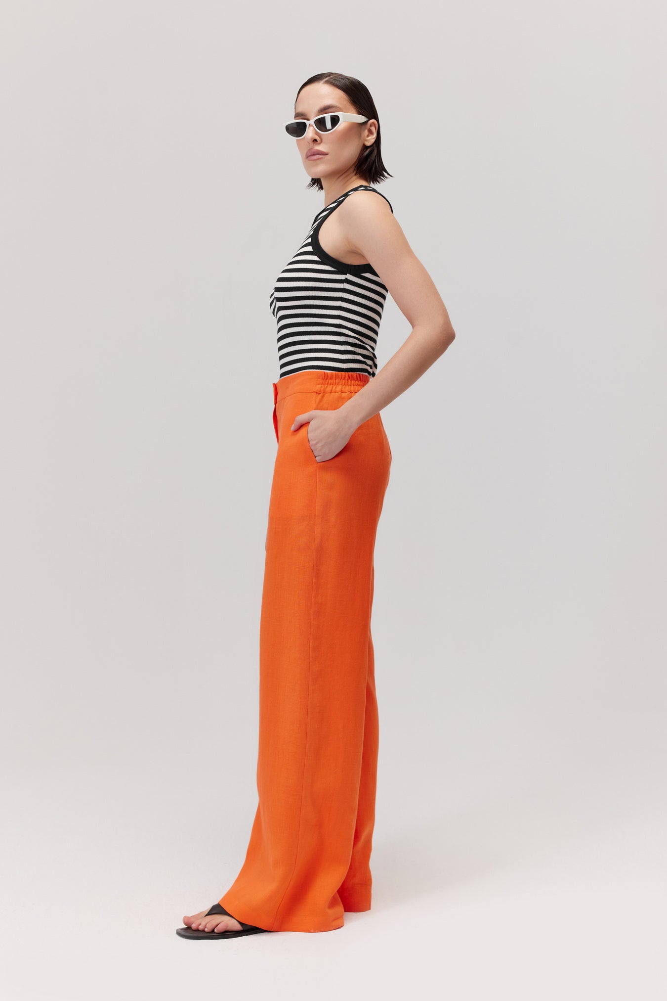 Pantalon en lin orange Lugo