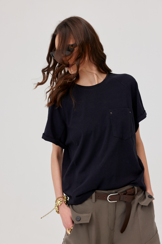 T-shirt z lnem Foster czarny