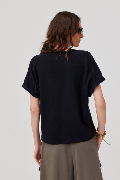 T-shirt z lnem Foster czarny