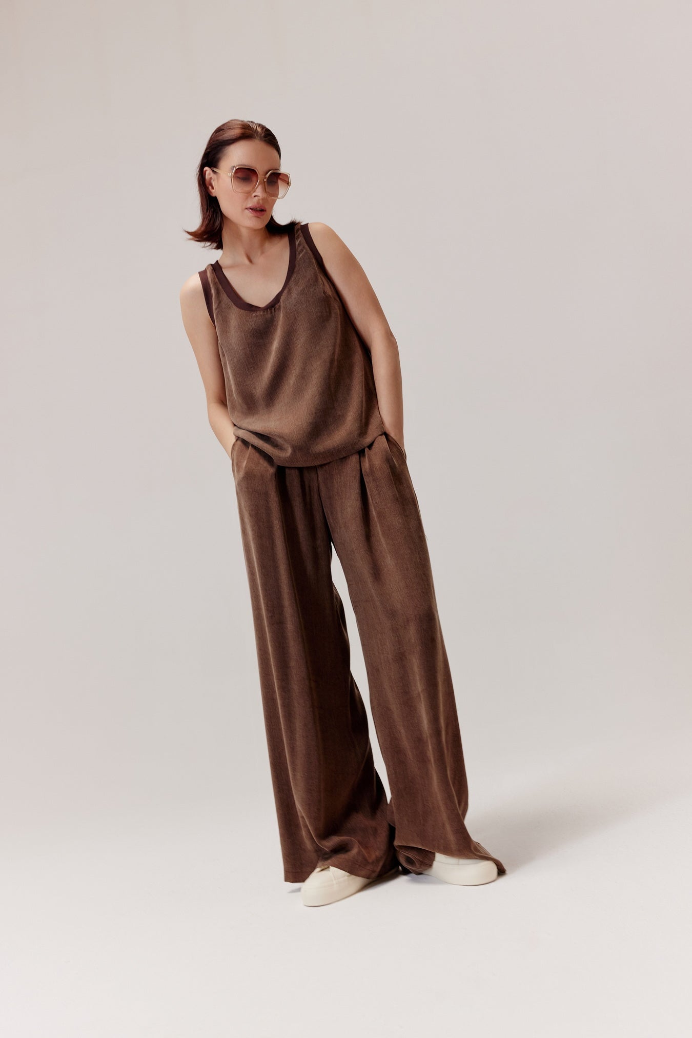 Top Figro en viscose et lyocell, marron