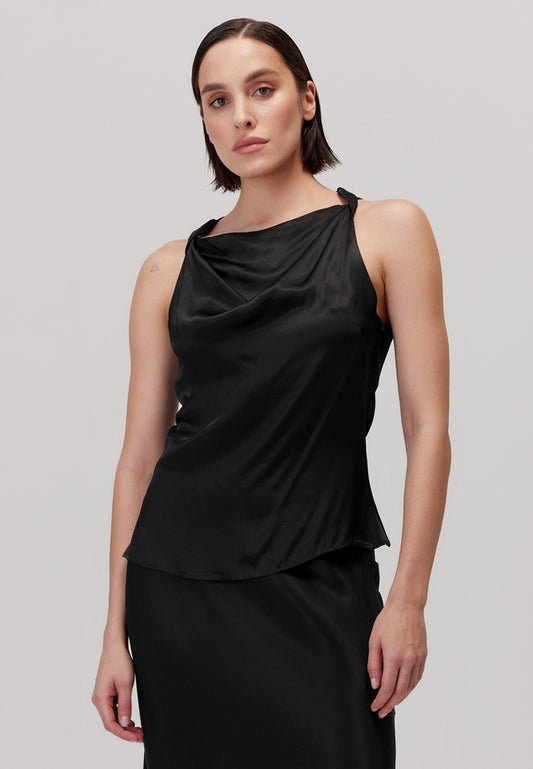 Top Naya en viscose noire à encolure froncée