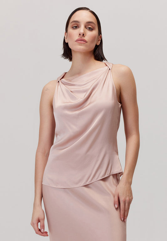 Top Naya rose en viscose avec encolure froncée