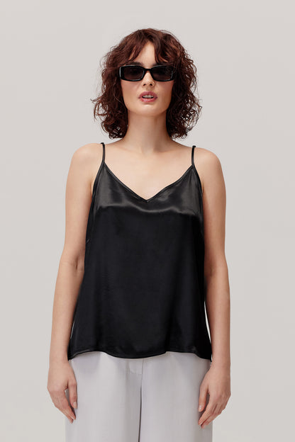 Satino black strappy top 