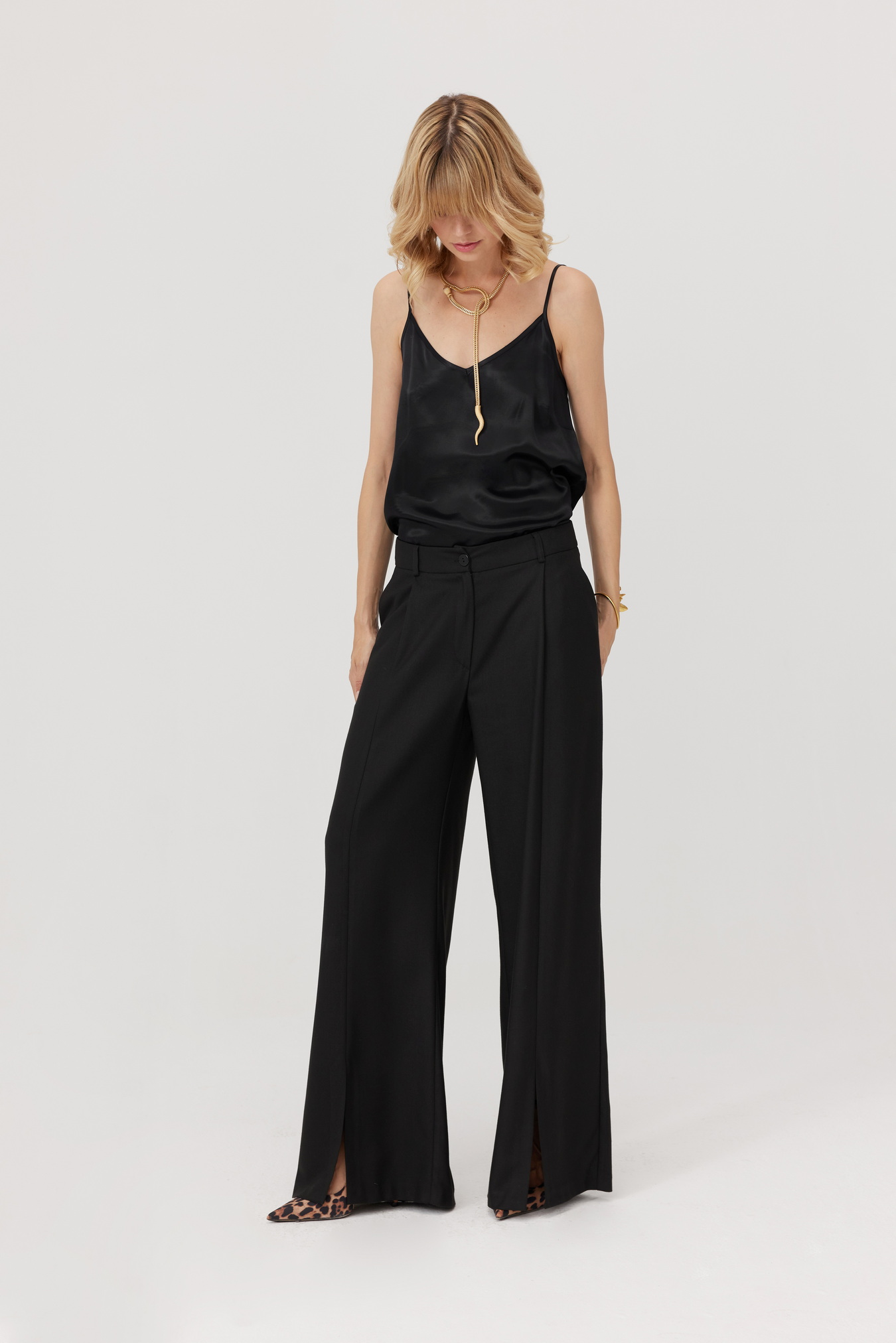Satino black strappy top 